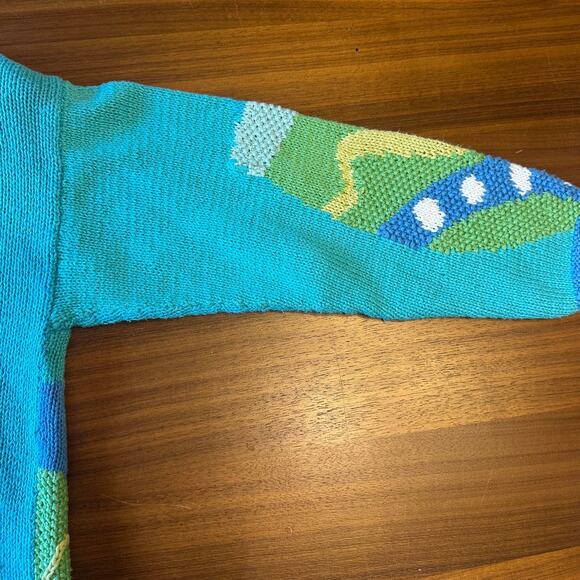 Segrets Sun Prints Vintage Hand Knit Grannycore Blue Cardigan, Cotton/Ramie Med - Picture 6 of 7